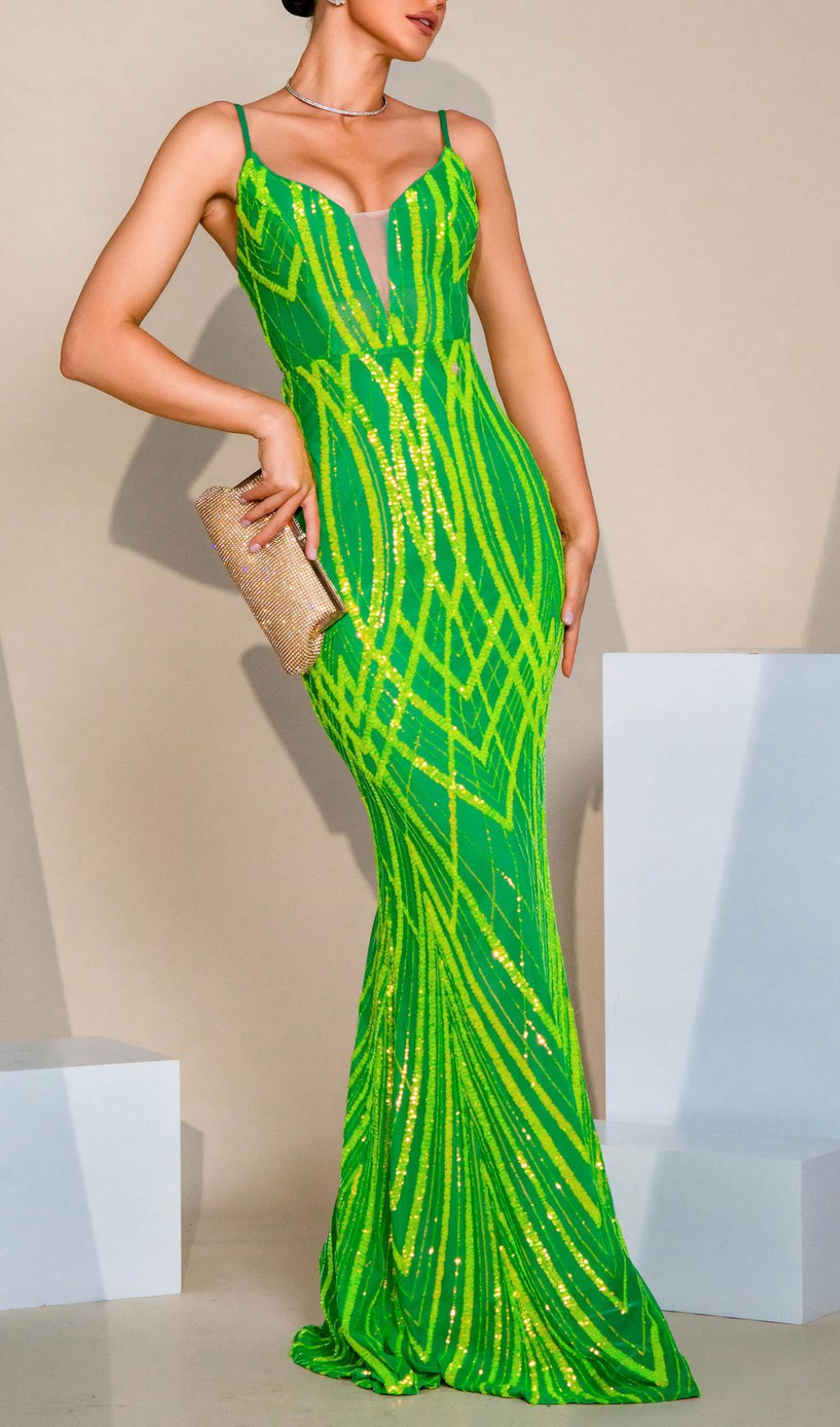 9392ba7f7cc899b2c3b01f0ac4f378f4.jpg Fashionslee Women Firenze Green Strappy Sequin Maxi Dress