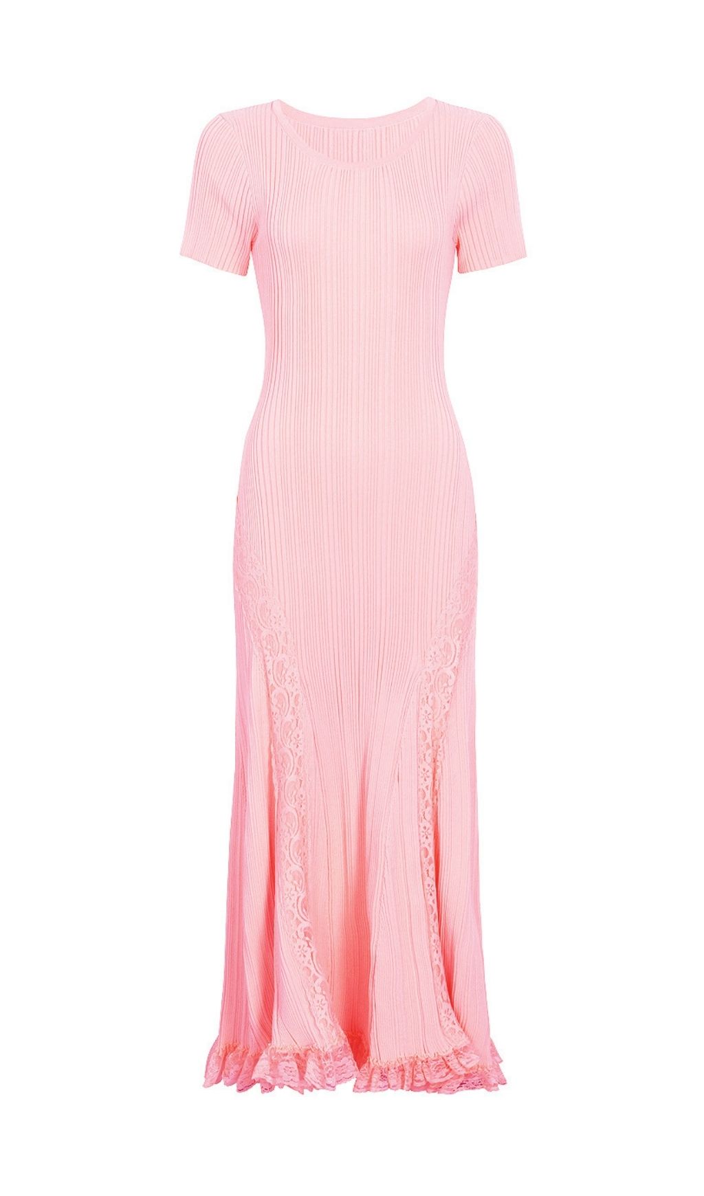 Fashionslee Women Kinzy Pink Short Sleeve Lace Midi Dress