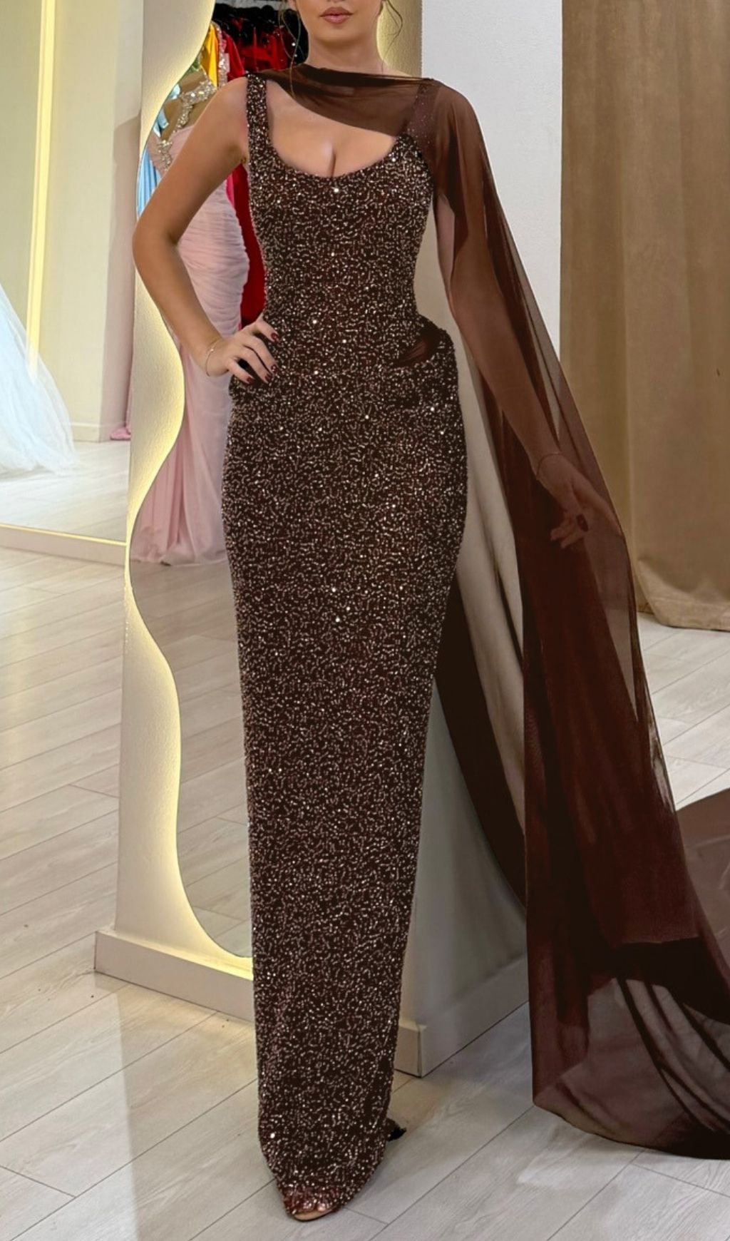 Fashionslee Women Kat Brown Ruched Maxi Dress
