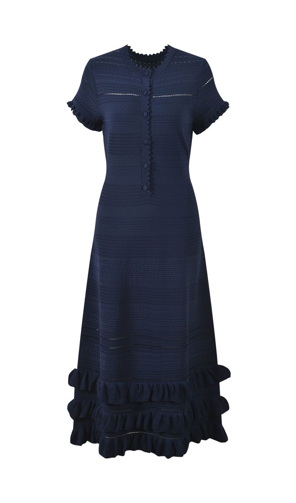 VINTAGE POINTELLE RUFFLE MIDI DRESS - OWNCI VINTAGE POINTELLE RUFFLE MIDI DRESS - OWNCI