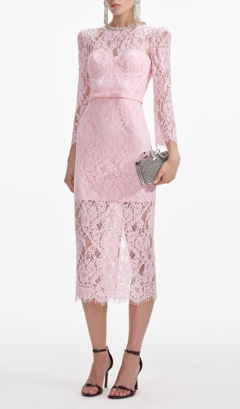 940001ef6d437e5052c9bf31399aaf24.jpg Fashionslee Women Pink Lace Bustier Midi Dress