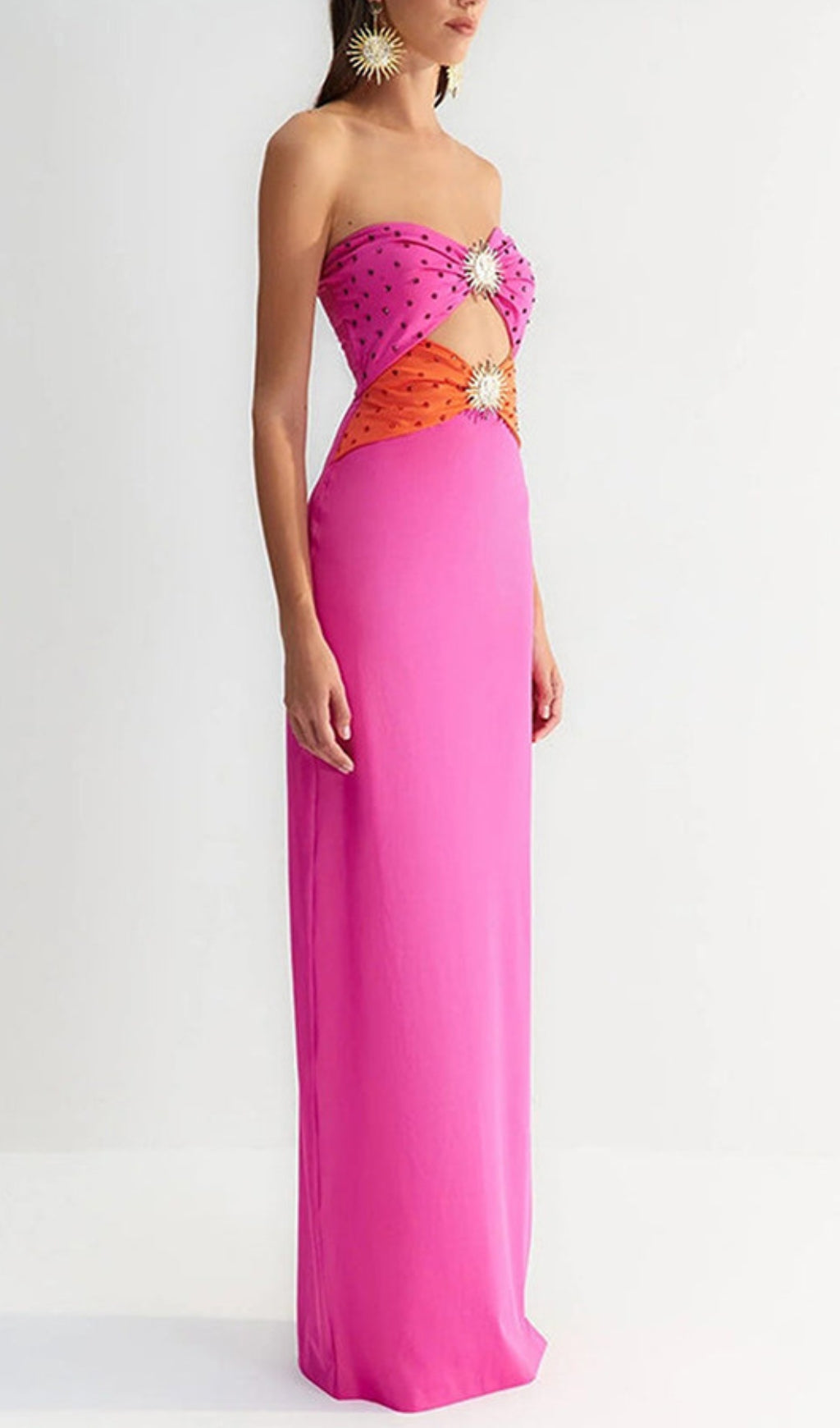 940344934105b28490d6c8b0f06ad1bd.jpeg Fashionslee Women Annmarie Pink Polka Column Maxi Dress
