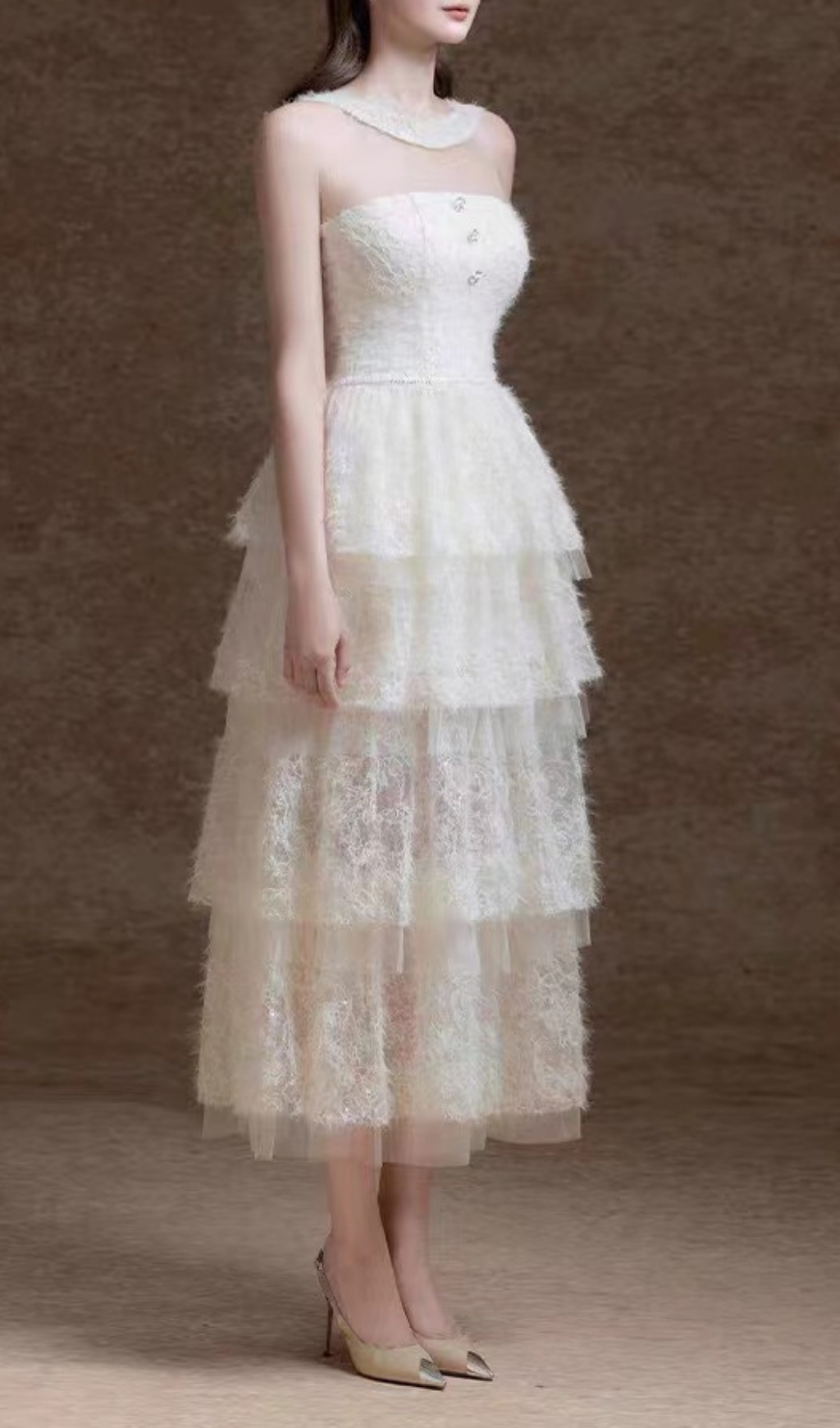 9407178f50a88943529f1a08e0774b65.jpg Fashionslee Women Elfreda White Mesh Layered Midi Dress