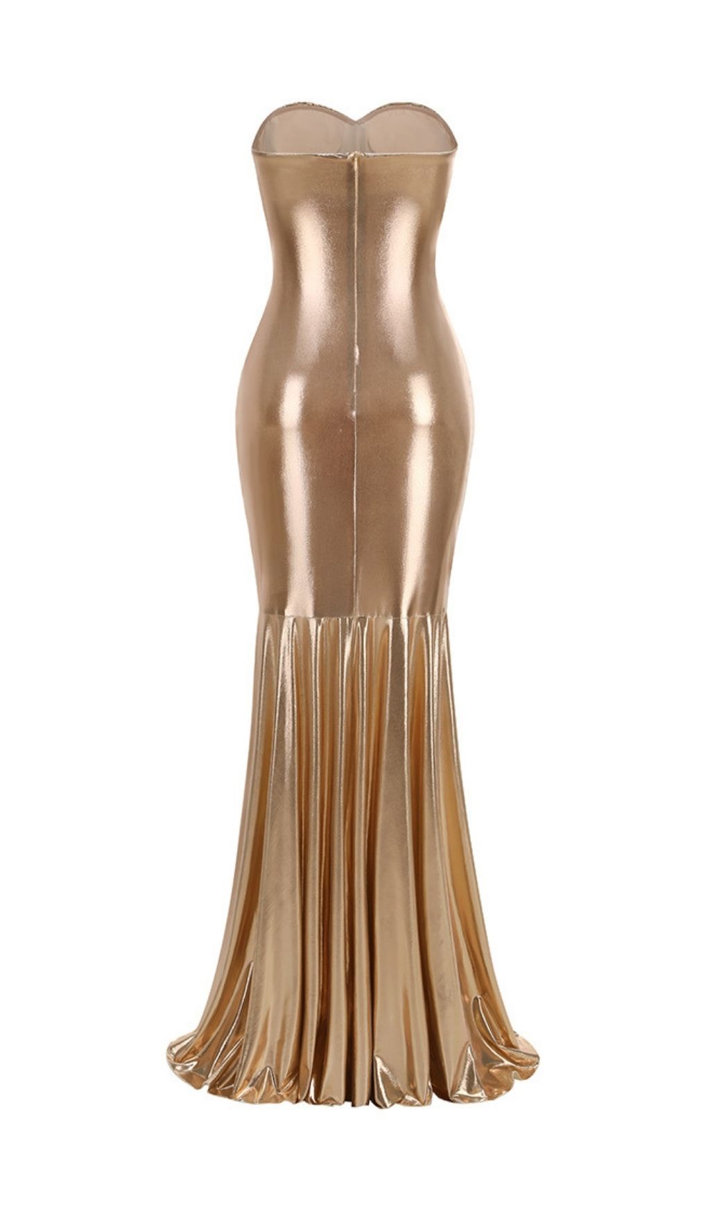GOLD STRAPLESS RUCHED MAXI: TRENDING AESTHETIC DRESS - OWNCI