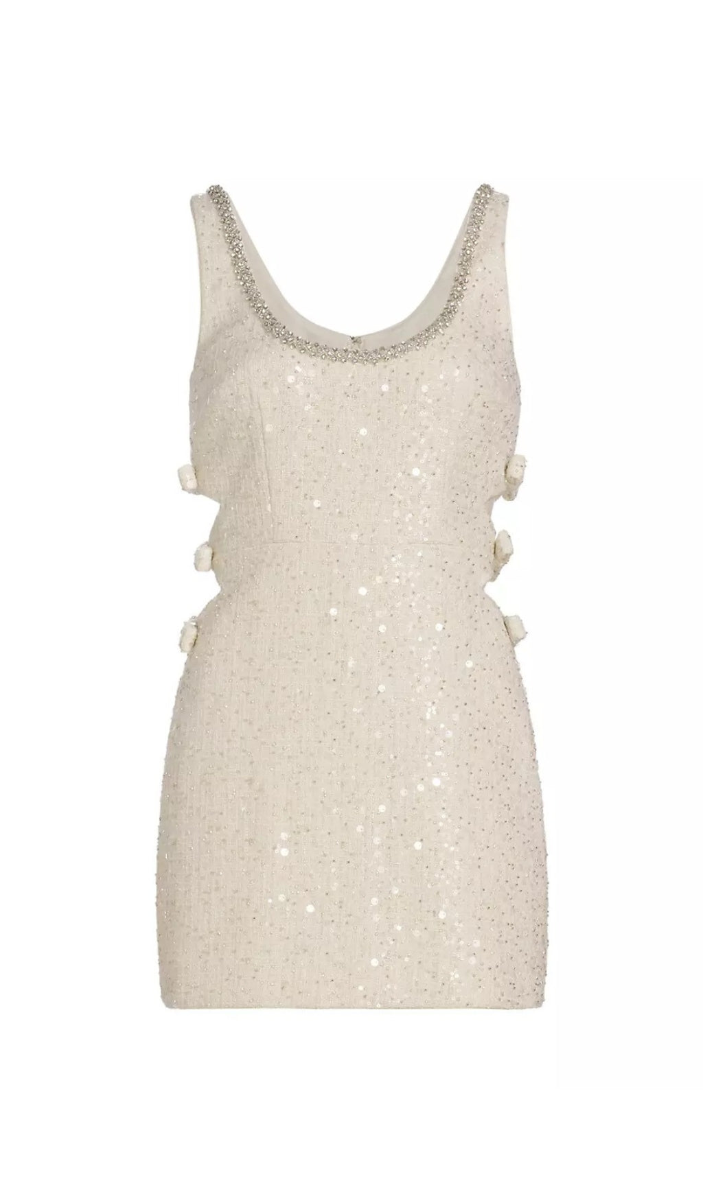 TRENDING IVORY BOUCLE CUTOUT MINI DRESS - OWNCI