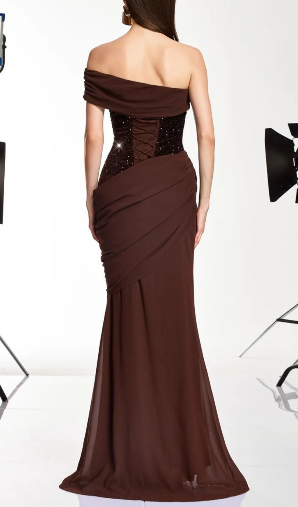 9436dc33b88fd1c48cb6e44bad3eb4ae.jpg Fashionslee Women Neravo One Shoulder Sequin Ruched Maxi Dress