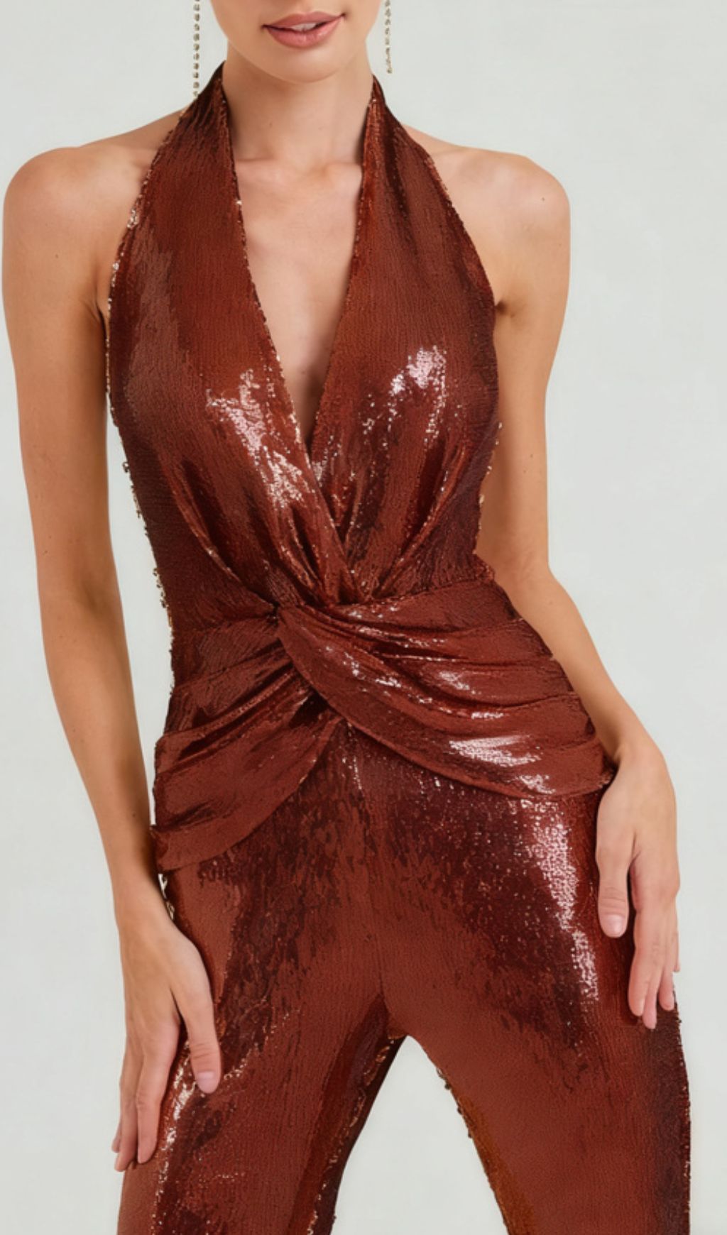 9463ae8fb17eff8216d19043d8af0d10.jpg Fashionslee Women Ikram Halter Knot Sequin Jumpsuit