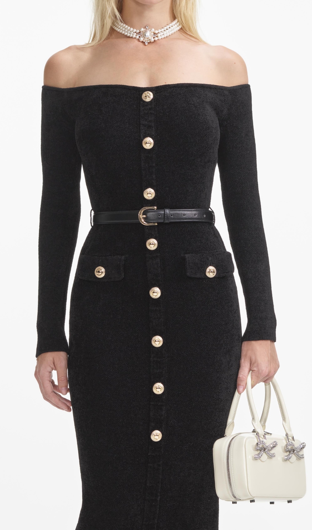 Fashionslee Women Black Chenille Knit Midi Dress