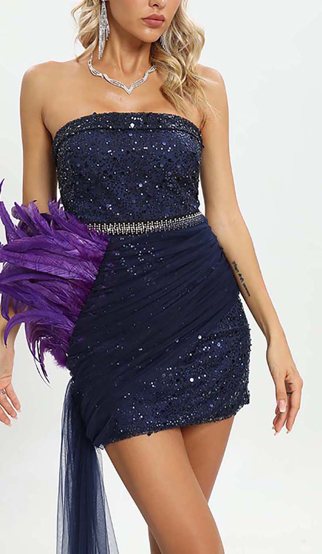 TRENDING PURPLE FEATHER MIDI DRESS - OWNCI TRENDING PURPLE FEATHER MIDI DRESS - OWNCI