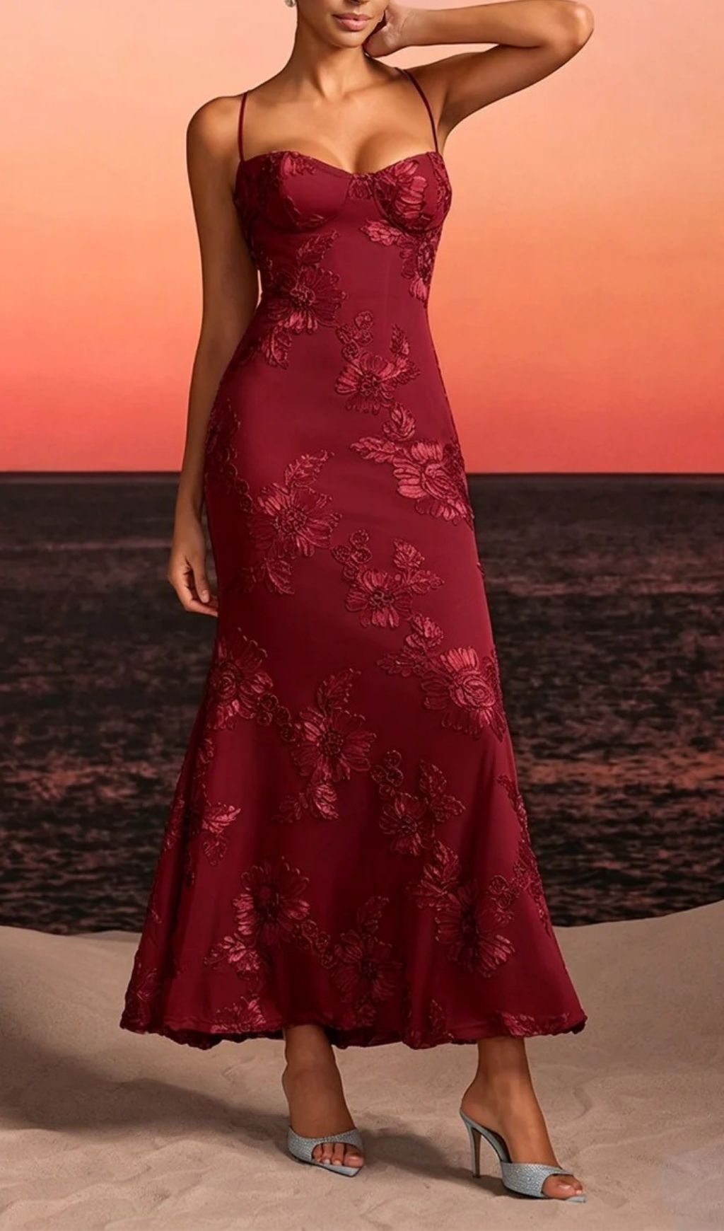 947f316a9bdea41cd5413333d8f44bda.jpg Fashionslee Women Zryne Spaghetti Embroidered Flower Maxi Dress In Wine
