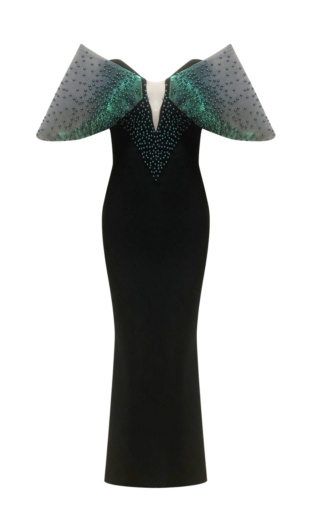 948a18f58c76ac3278b644139b61133a.jpg Fashionslee Women Green Black Bardot Embellished Maxi Dress