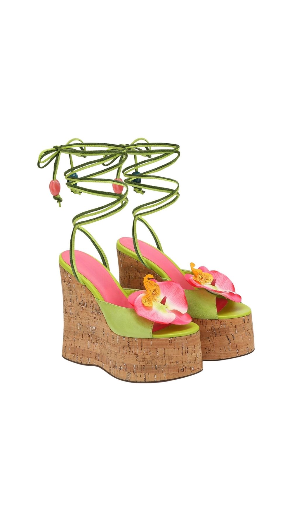 Fashionslee Women Kyomi Green Flower Heels with Thick Soles