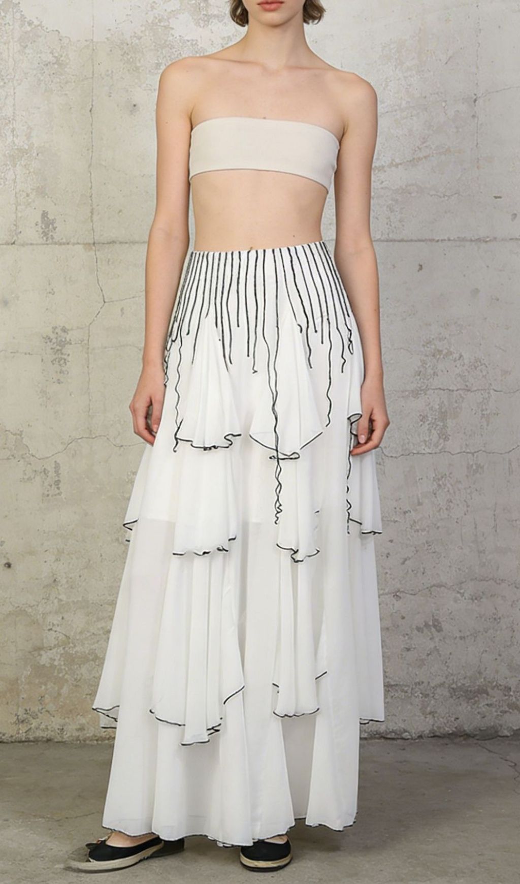 Fashionslee Women Kaycee White Layered Ruffle Maxi Skirt