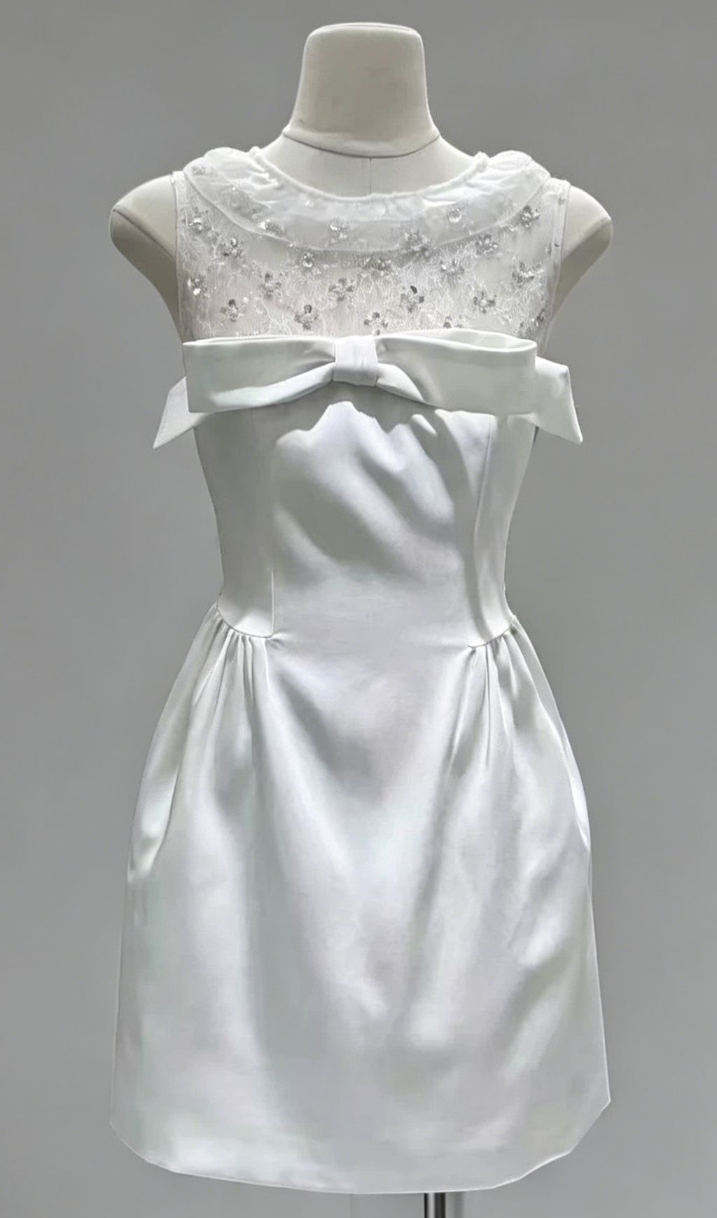 Fashionslee Women Kimiyo White Lace Sequin Bow Mini Dress