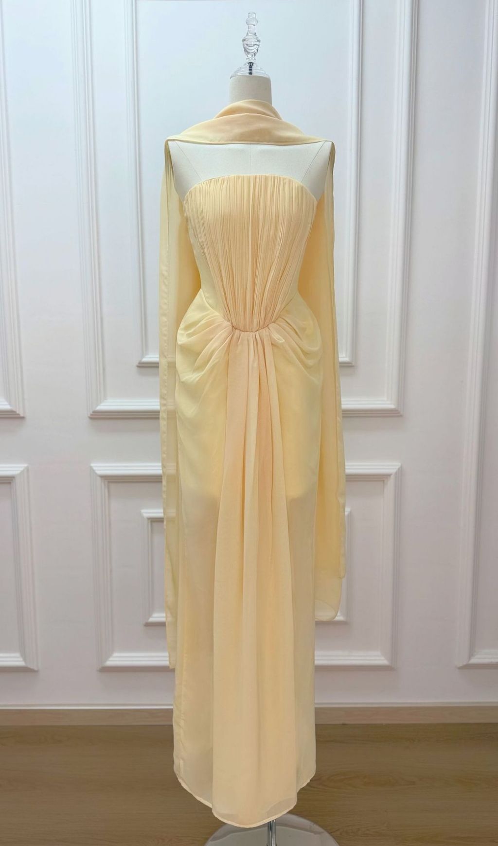 Fashionslee Women Kayley Strapless Pleated Maxi Dress With Shawl