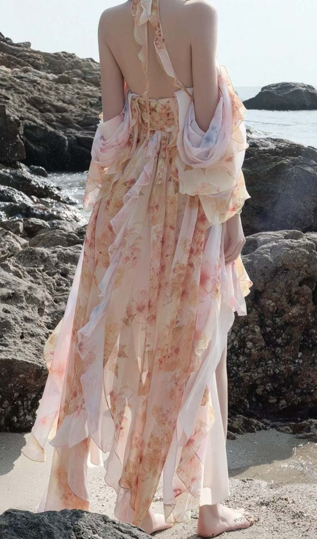 94ebdb8b06da6d9becc1884d6a109e23.jpg Fashionslee Women Komali Printed Butterfly Ruffle Maxi Dress