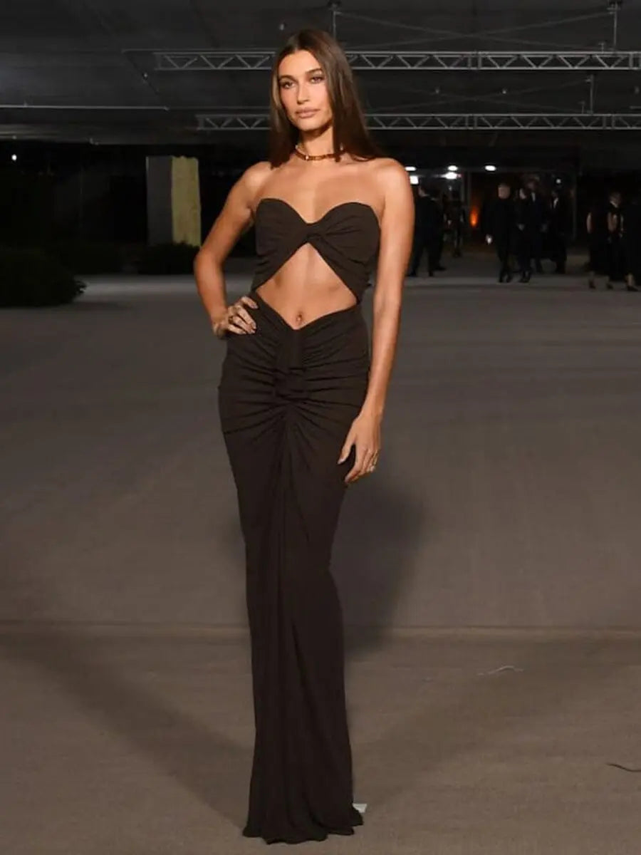 Fashionslee Women Bandeau Drape Maxi Dress In Black