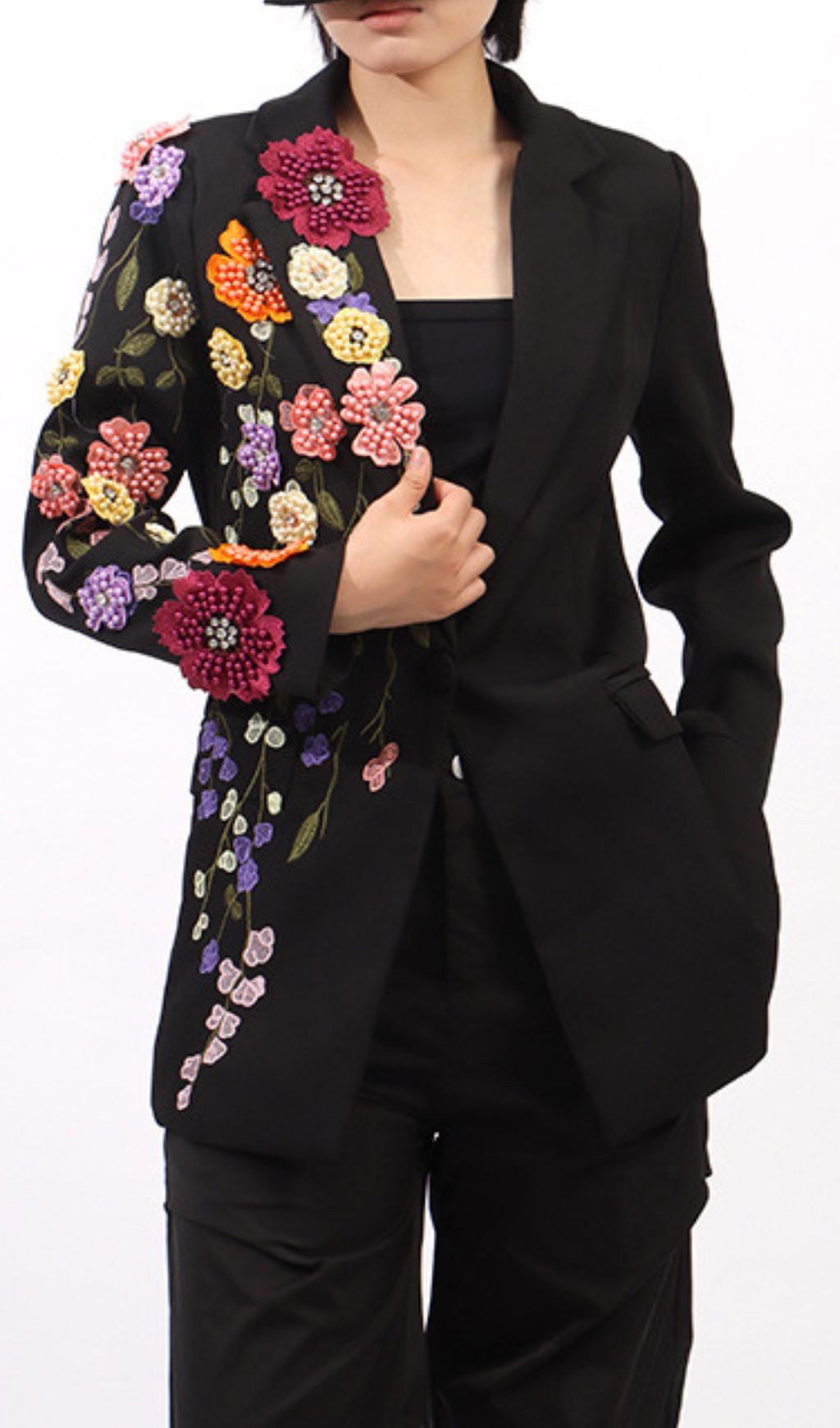 9556602c73d7fff8ec927f6edd4d12da.jpg Fashionslee Women Giordano Flower Beaded Embroidery Blazer