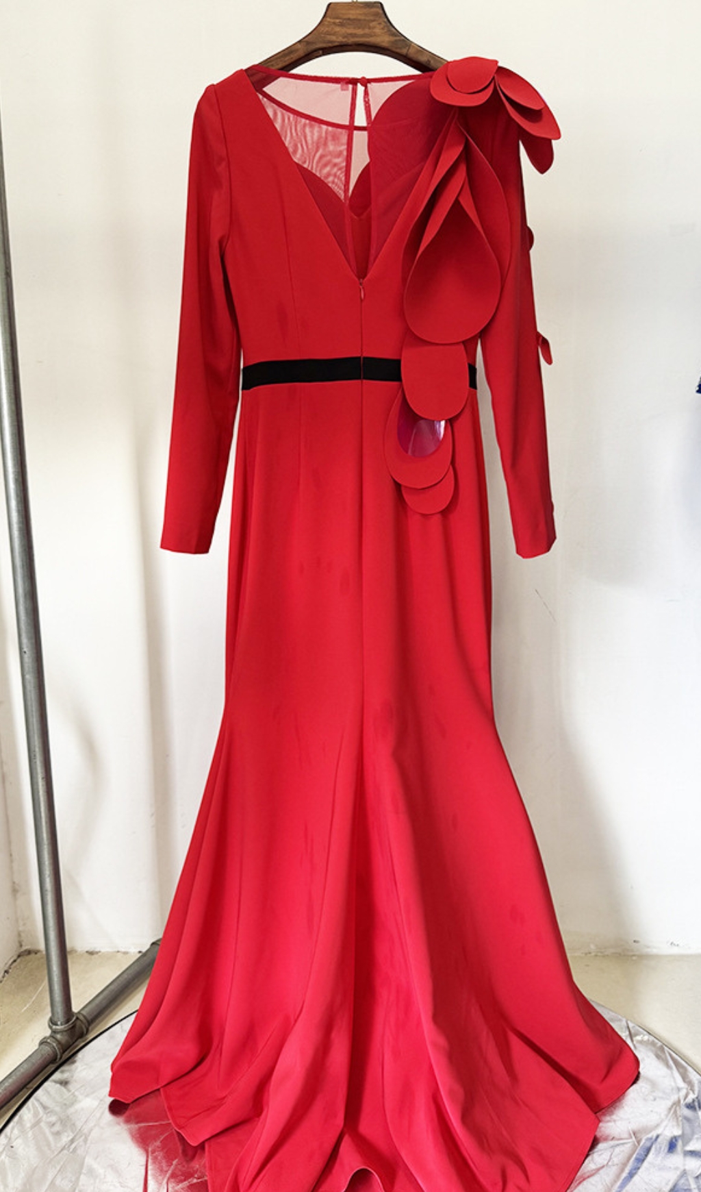 Fashionslee Women Dilan Red Long Sleeve Embellished Maxi Dress