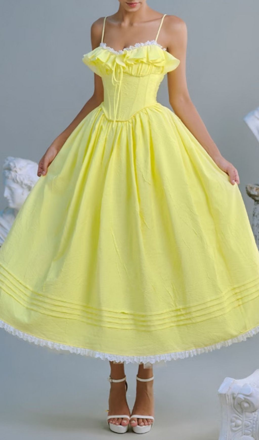 Fashionslee Women Finna Yellow Strappy Midi Dress