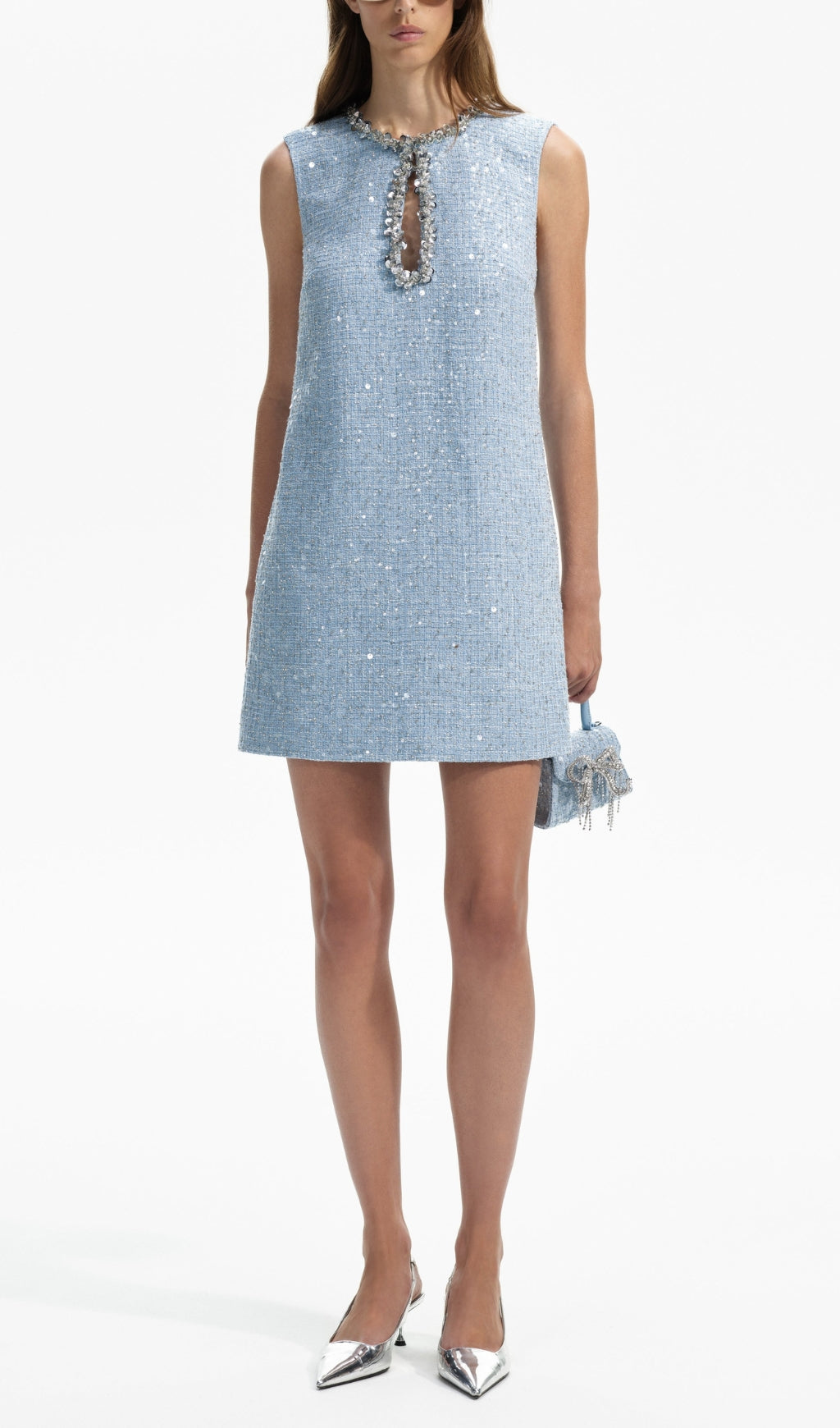 Fashionslee Women Adelle Blue Embellished Bouclé Mini Dress
