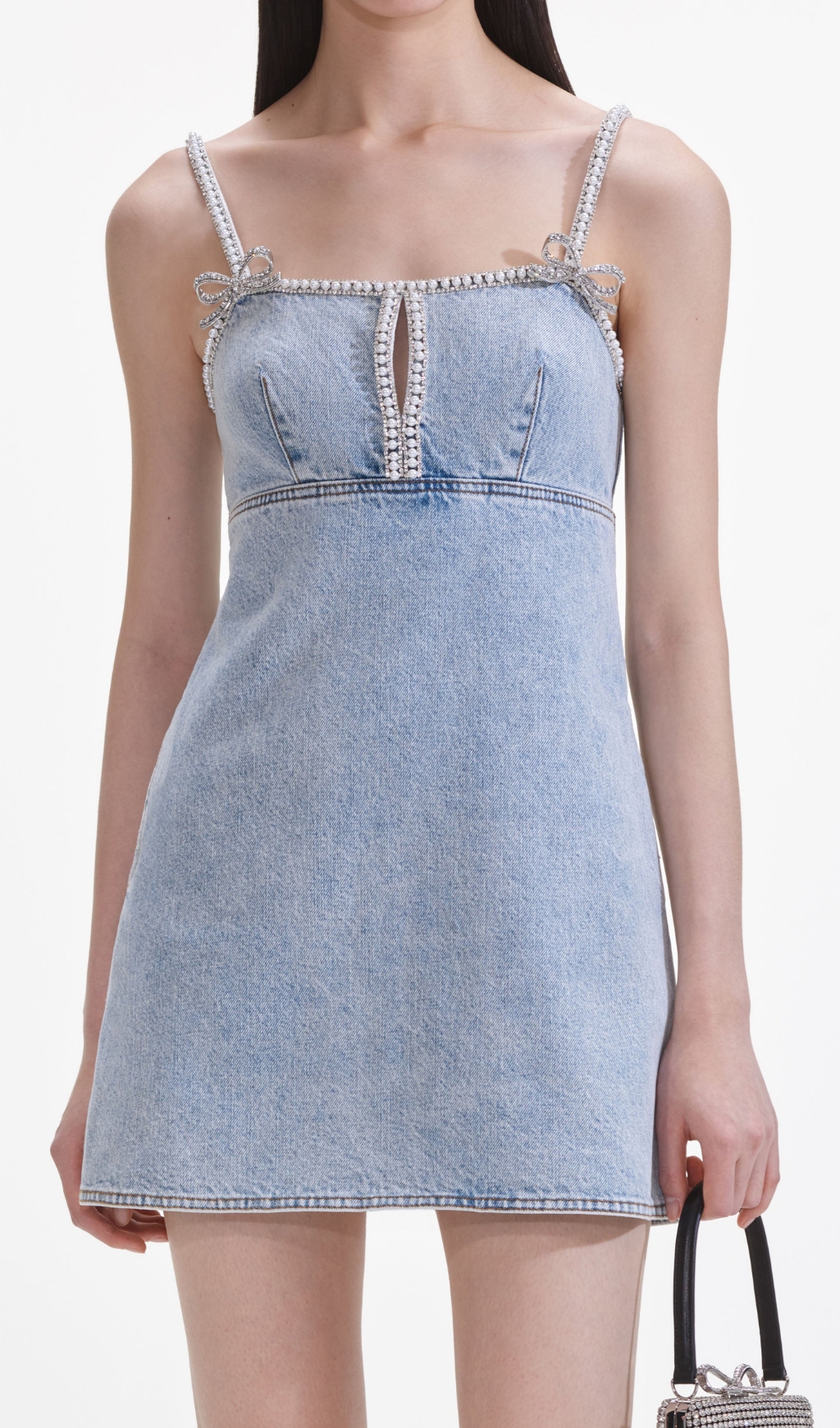 95c920af2f49404de93d80ab2d73d1de.jpg Fashionslee Women Light Blue Denim Pearl Mini Dress