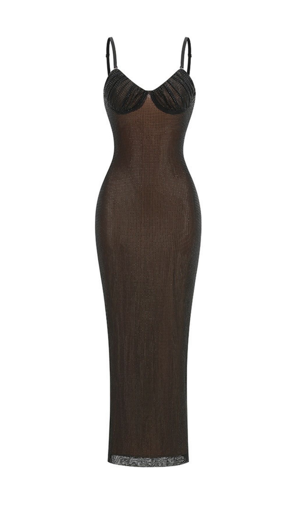 STUNNING MESH RHINESTONE MAXI DRESS - OWNCI