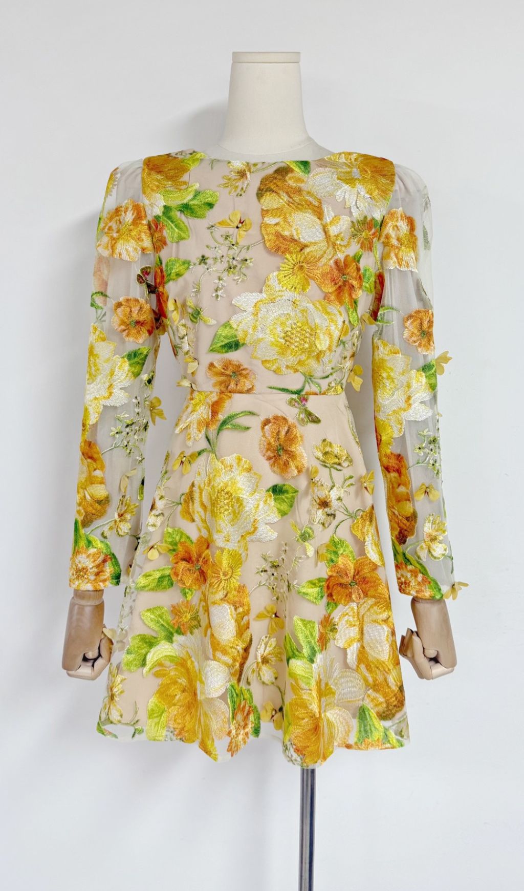 Fashionslee Women Empusa Yellow Flower Embroidery Mini Dress