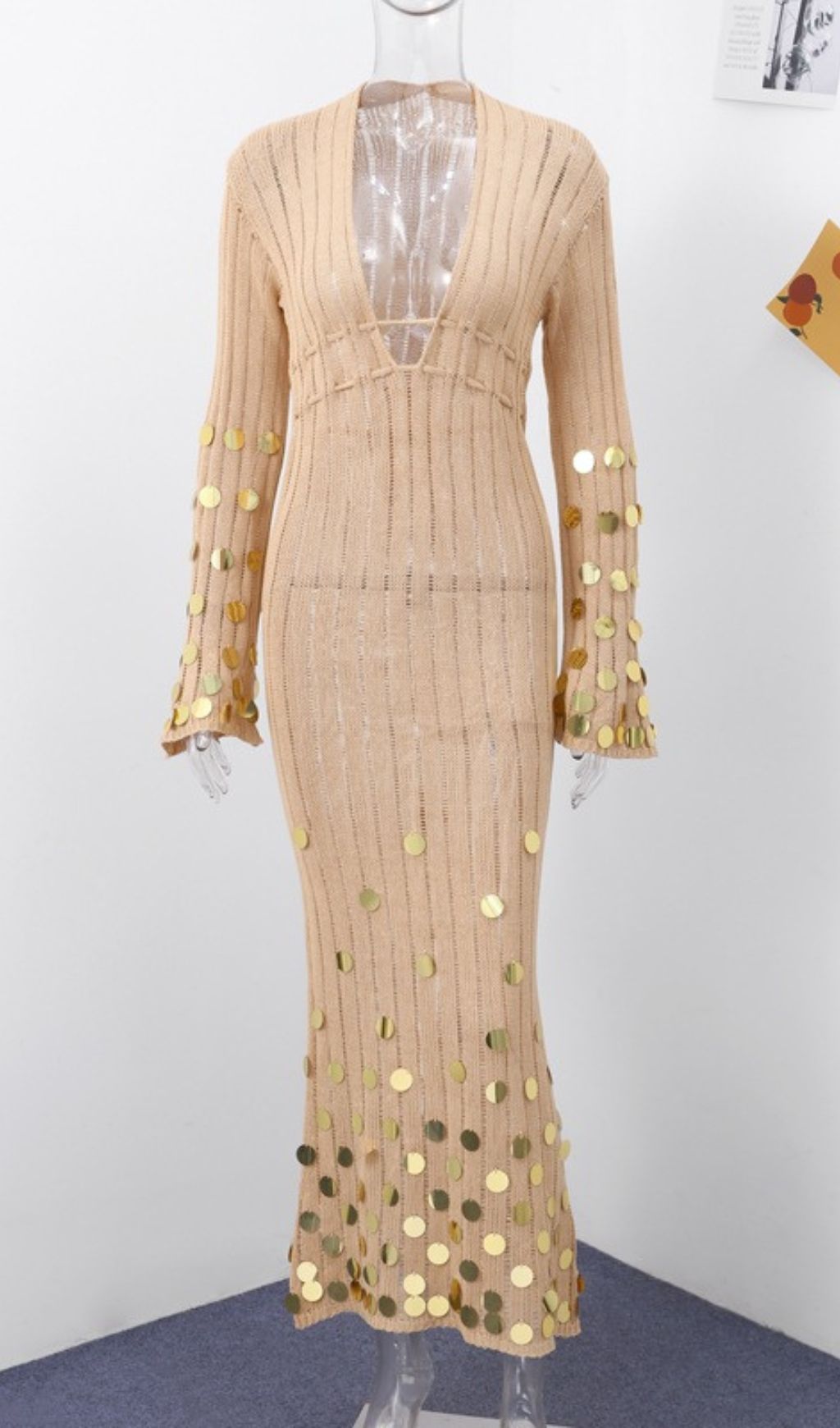 9606e4bb06b44efe74f9acd192ba5d90.jpg Fashionslee Women Honza Long Sleeve Sequin Knit Maxi Dress