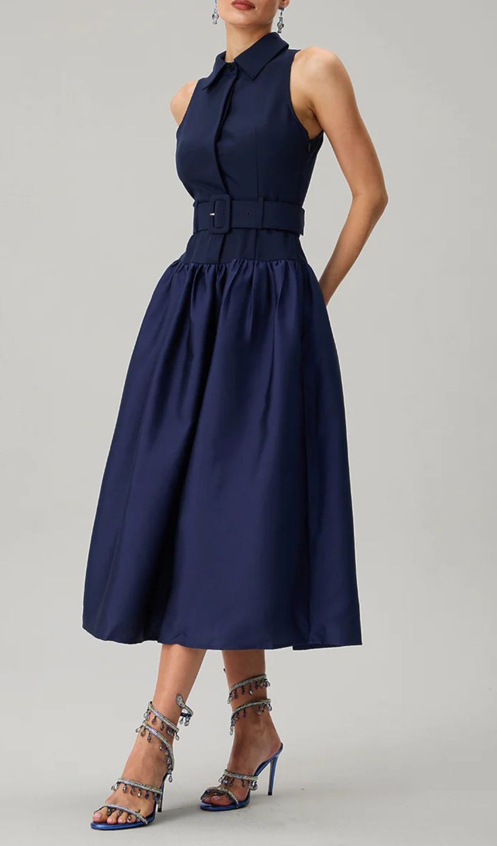 9625cd6dd25a4a3942273a4f411b1b33.jpg Fashionslee Women Jovisonic Folded Collar Midi Dress With Belt