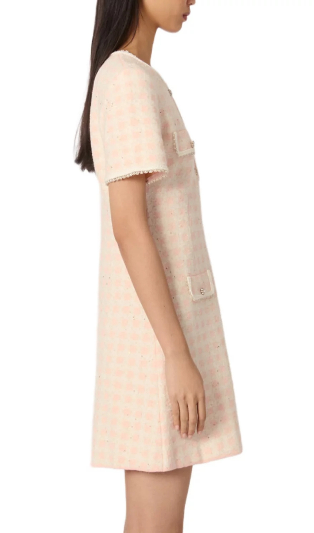 Fashionslee Women Rartingal Tweed Effect Knit Short Dress