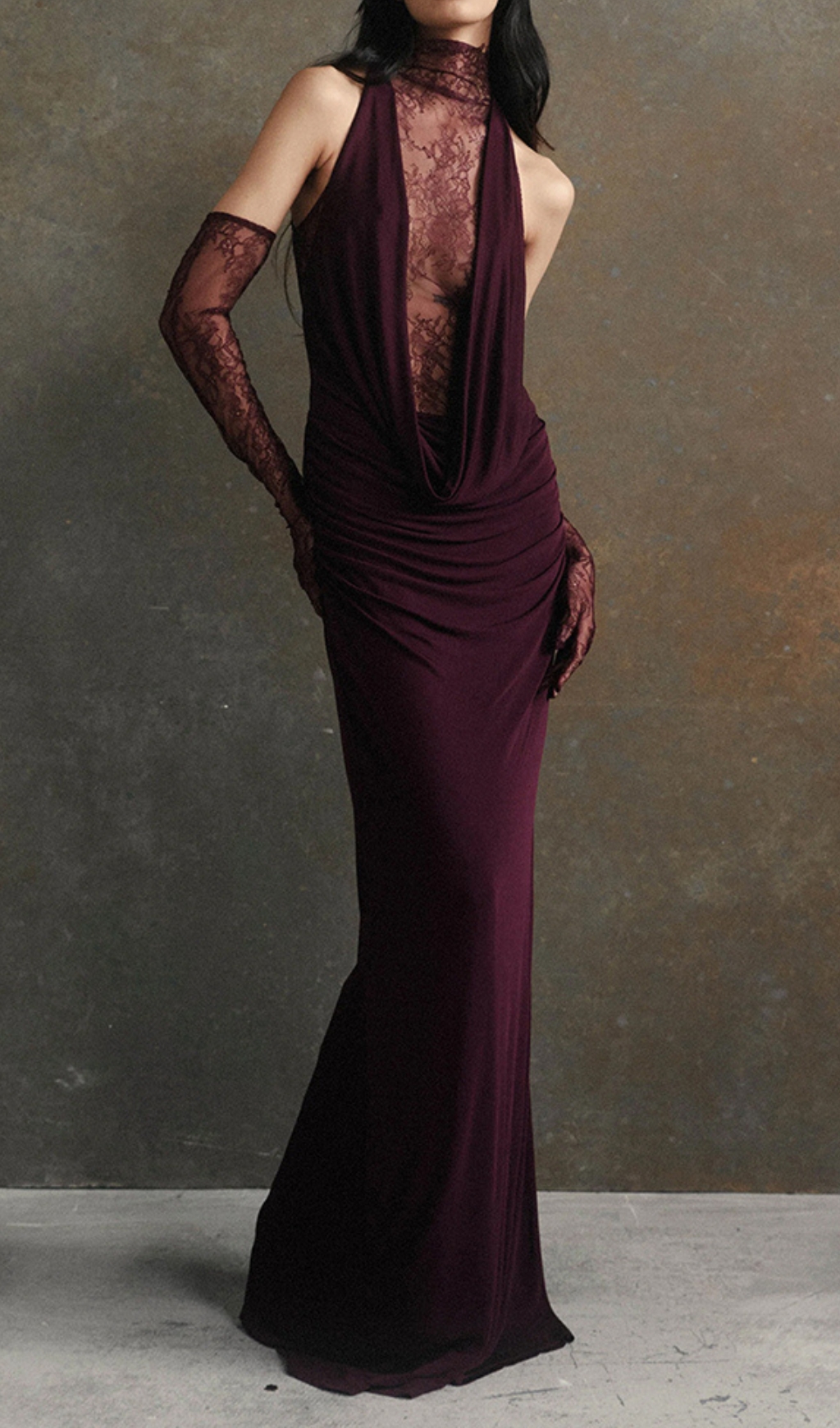 Fashionslee Women Cascade Lace Deep-V Maxi Dress
