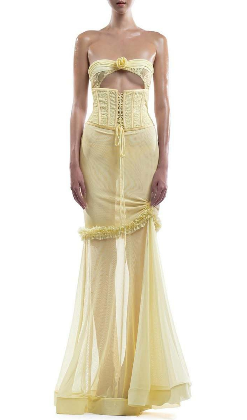 Fashionslee Women Evren Yellow Strapless Corset Maxi Dress