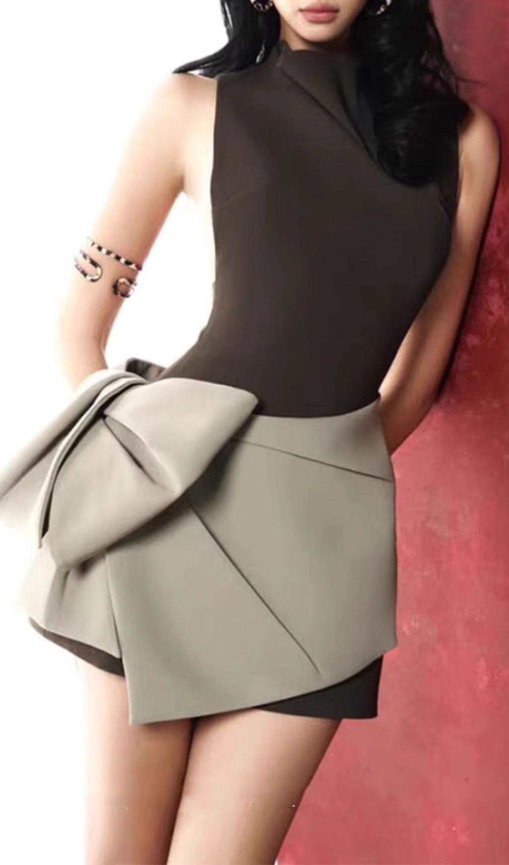 969235f02469638e2988ef3f7d3b8545.jpg Fashionslee Women Elaine Brown Bow Mini Dress