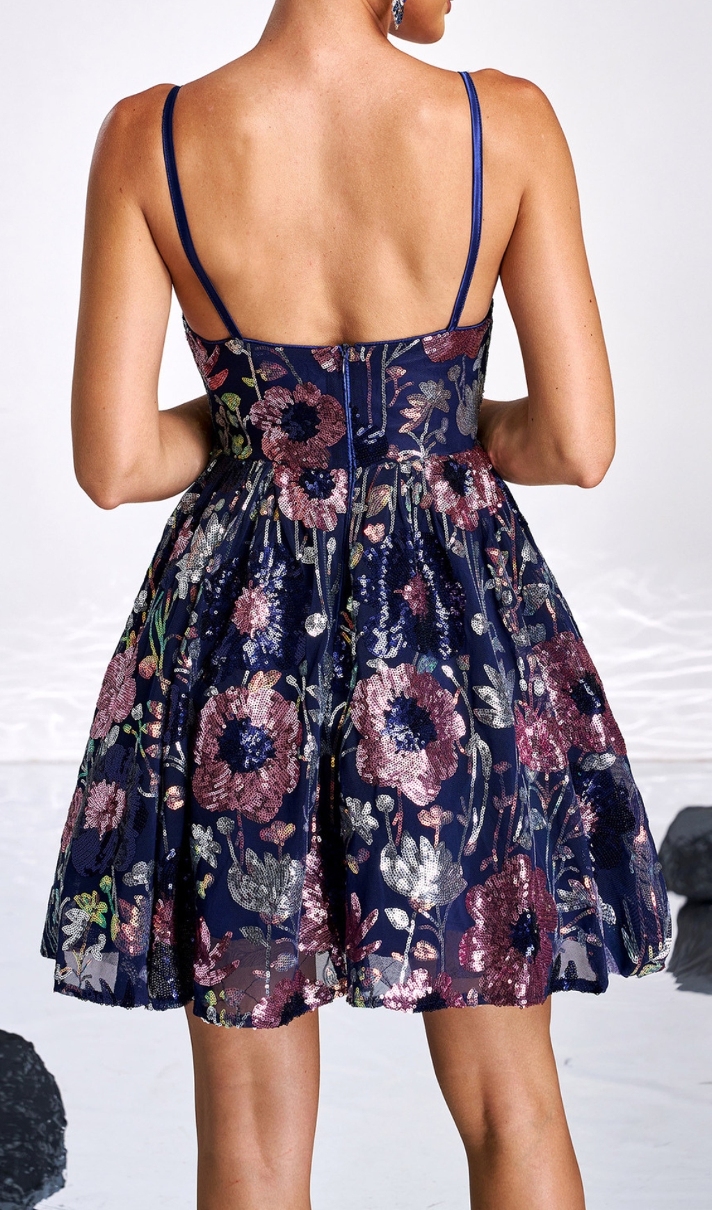 Fashionslee Women Cedar Navy Flower Corset Mini Dress