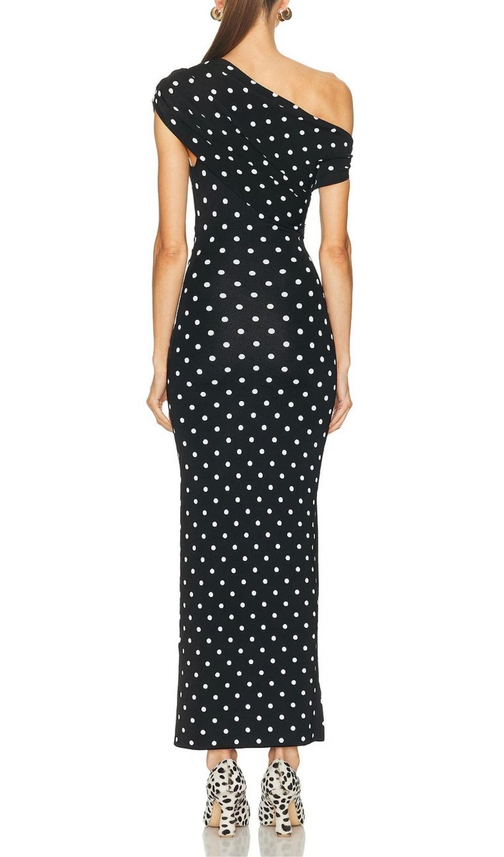 Fashionslee Women Polka Dot Draped Midi Dress