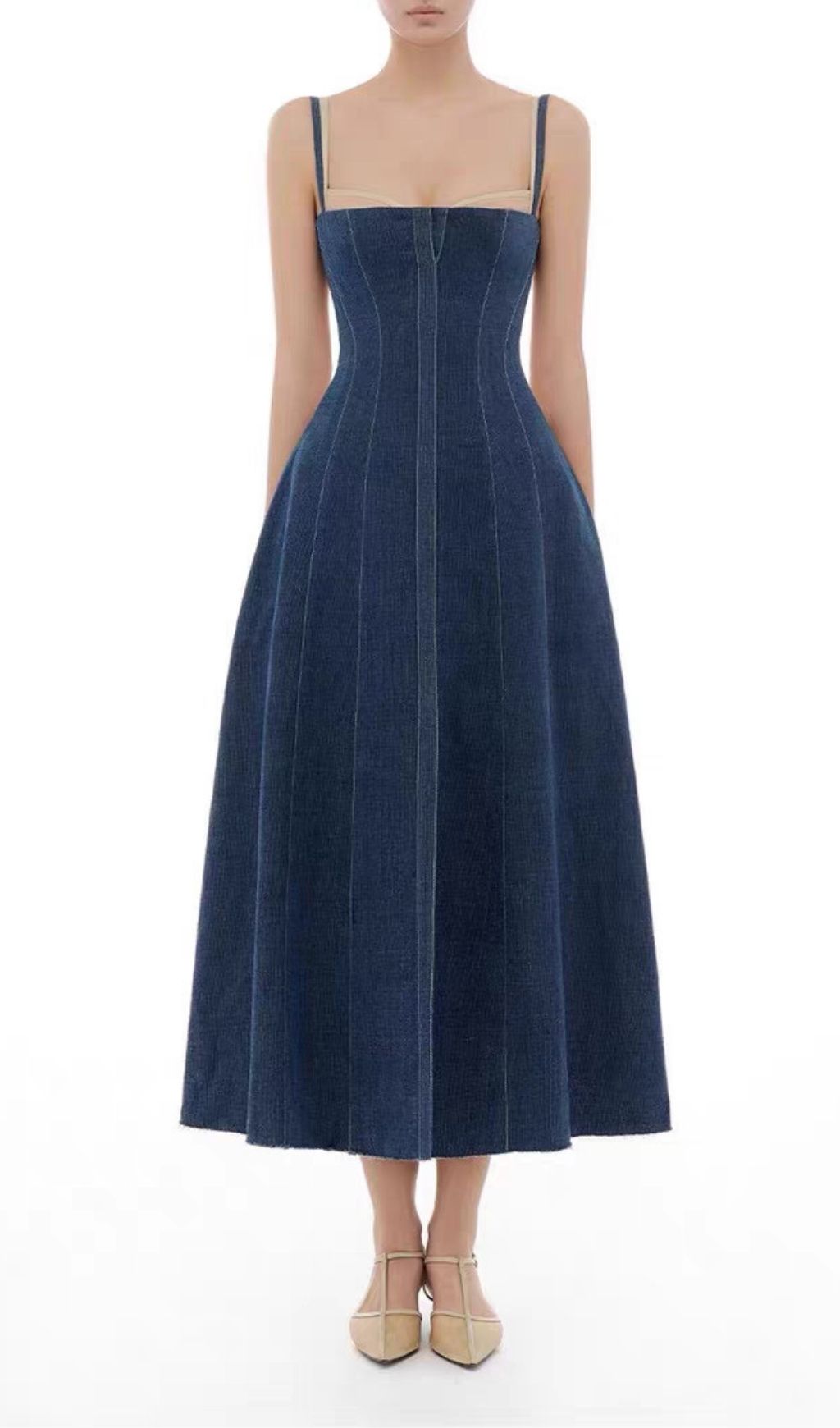 Fashionslee Women Kiora Blue Strappy Denim Midi Dress