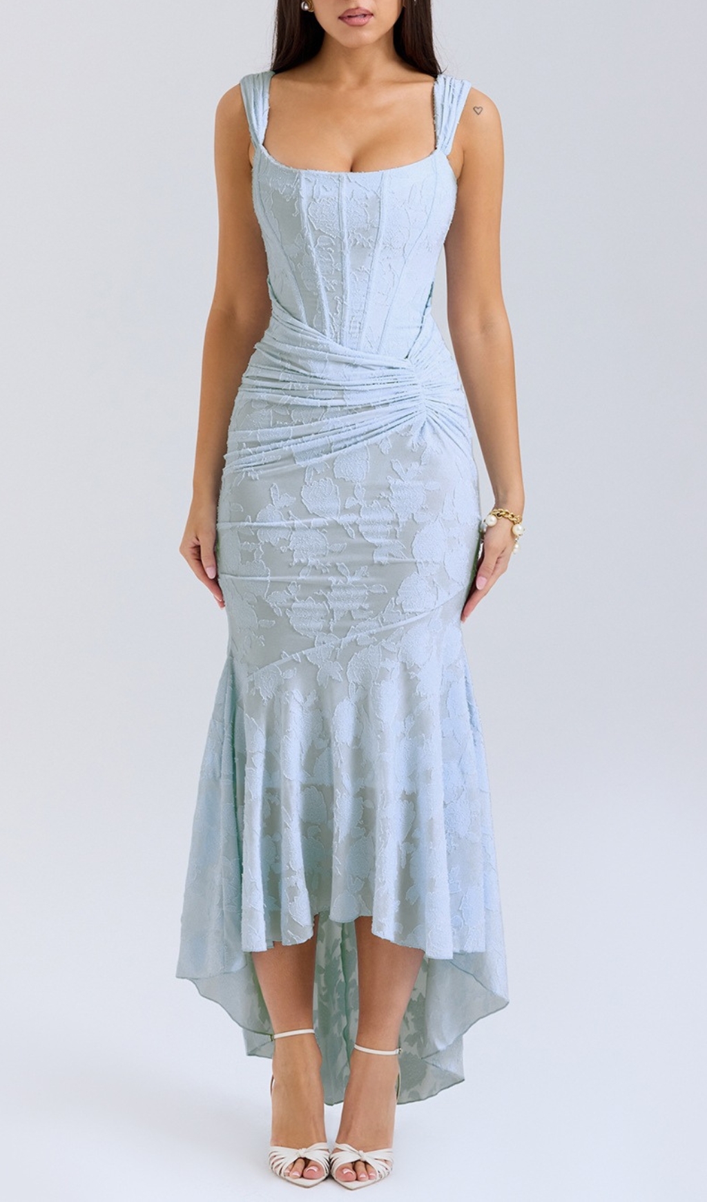 Fashionslee Women Anaëlle Blue Floral Corset Maxi Dress