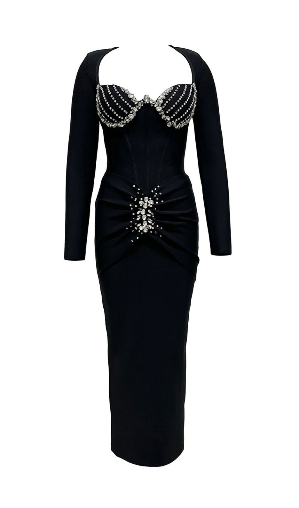 Fashionslee Women Felicja Diamante Long Sleeve Bandage Maxi Dress