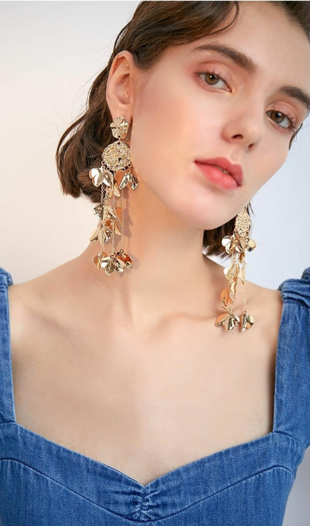 Fashionslee Women Aisling Gold Tassel Leaf Earrings