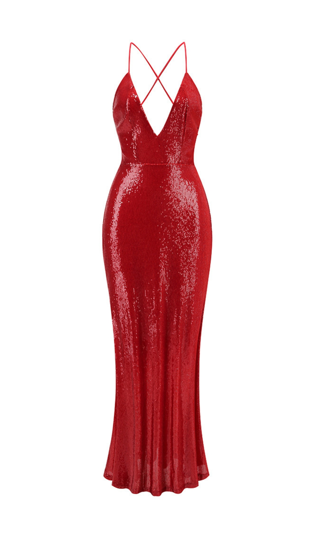 Fashionslee Women Dorona Red Sequin Backless Maxi Dress