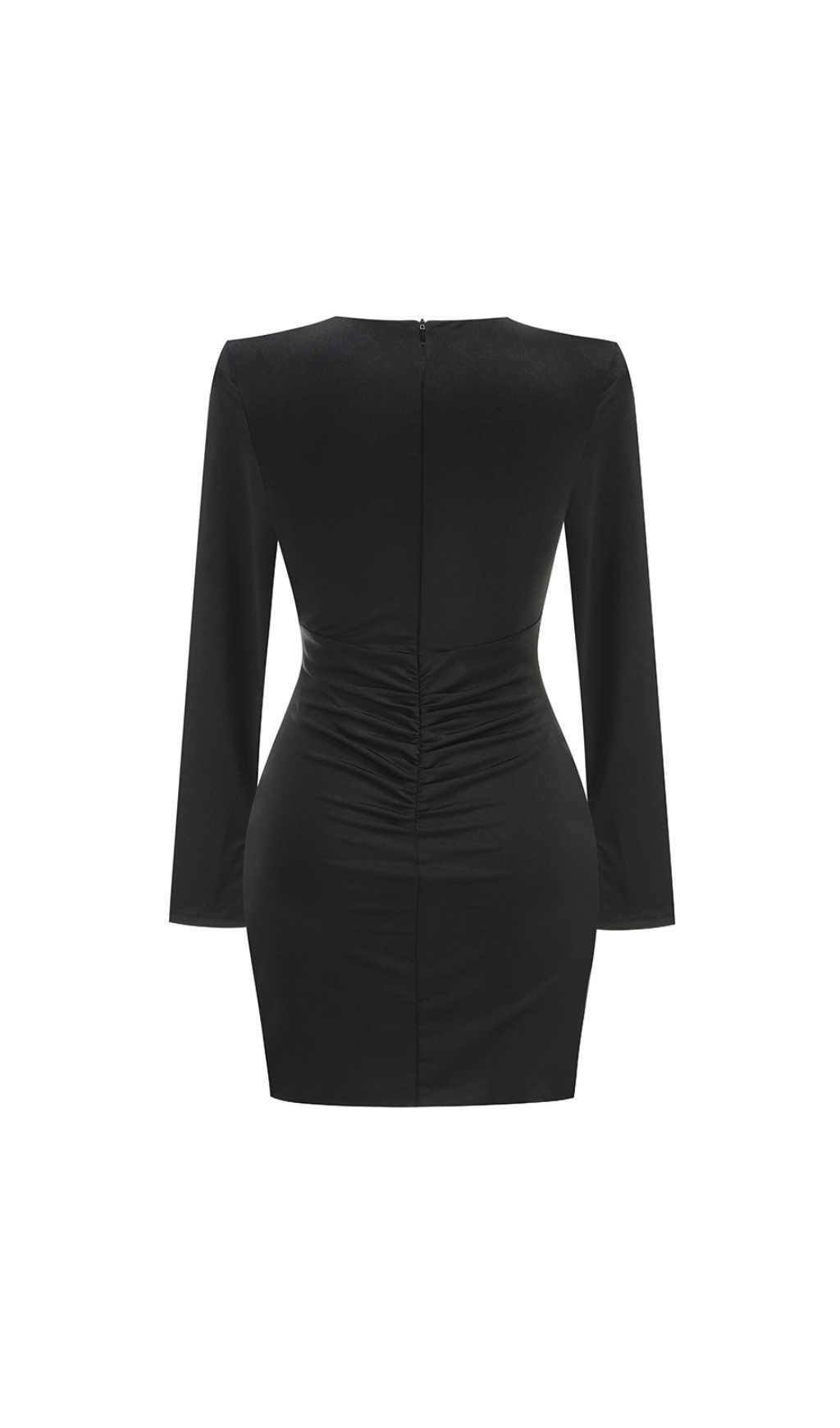 971e066bb0d72b18e6f3f4d0f98c6611.jpg Fashionslee Women Deana Black Long Sleeve Ruched Mini Dress