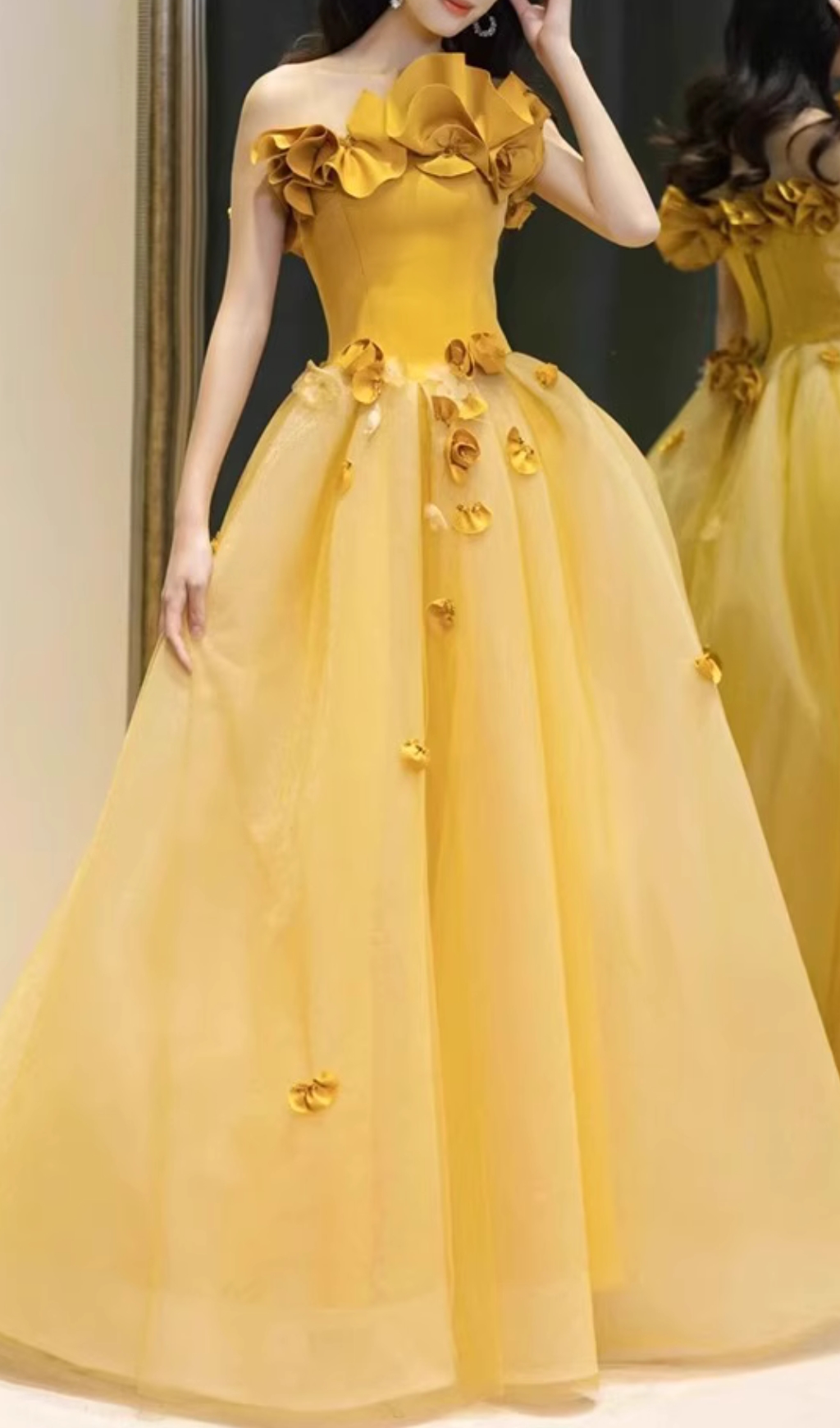Fashionslee Women Dalia Yellow Flower Embellished Maxi Dress