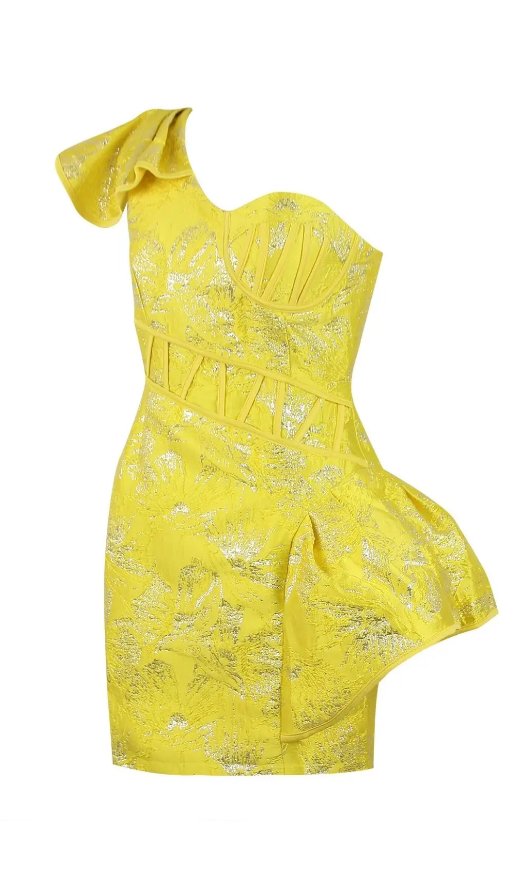 972fe1040a23866b17a5162a01b50d22.jpeg Fashionslee Women Jacquard One Shoulder Mini Dress In Yellow