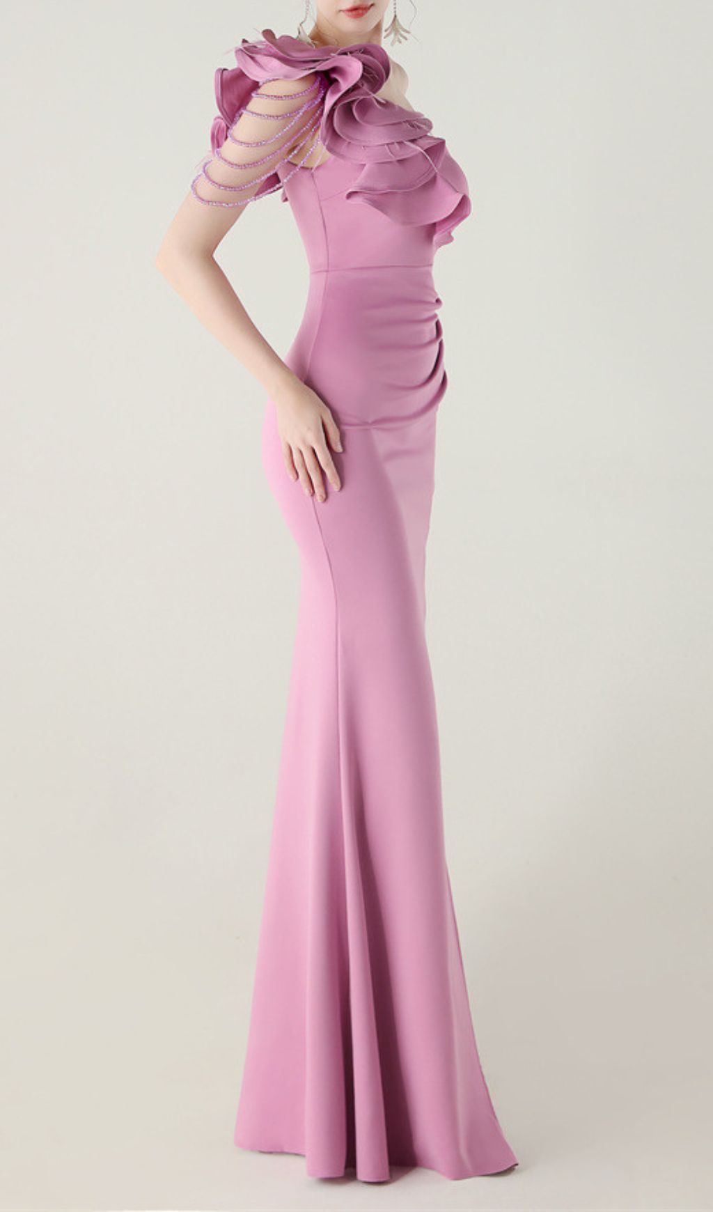 Fashionslee Women Ijlal Purple One-Shoulder Ruffle Maxi Dress
