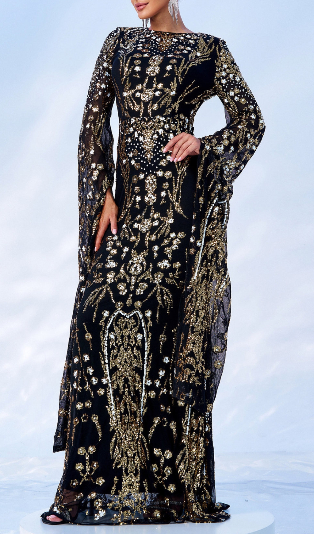 Fashionslee Women Cicely Gold Sequin Maxi Dress