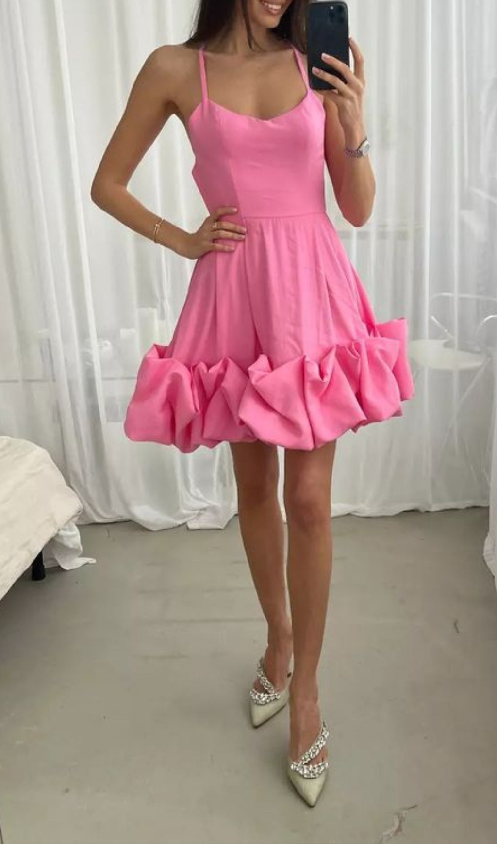 Fashionslee Women Strapless Halter Satin Mini Dress In Pink