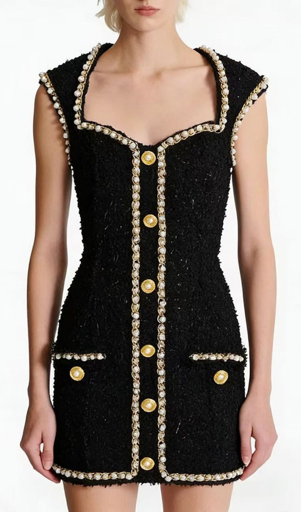 Fashionslee Women Kayah Black Sleeveless Beaded Mini Dress