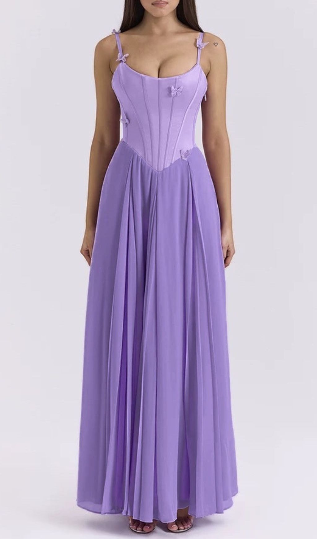 Fashionslee Women Glain Strappy Corset Mesh Maxi Dress