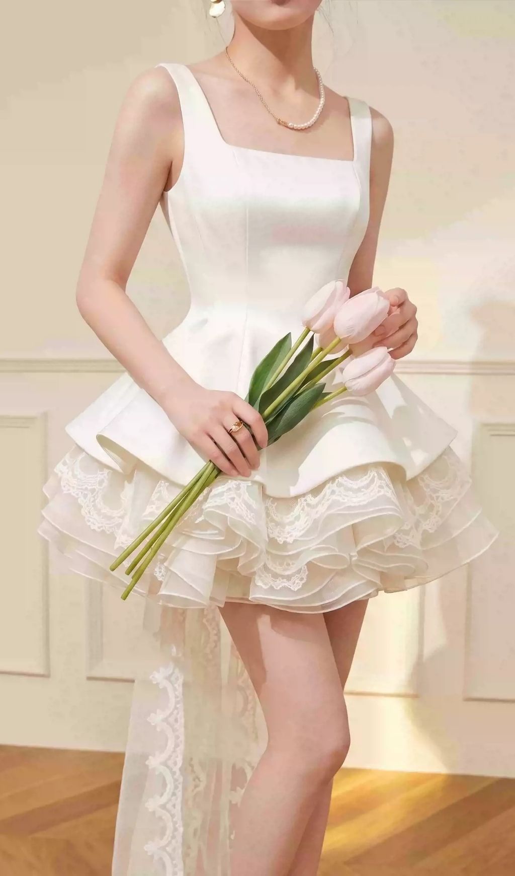 Fashionslee Women Kiki White Lace Bow Mini Dress